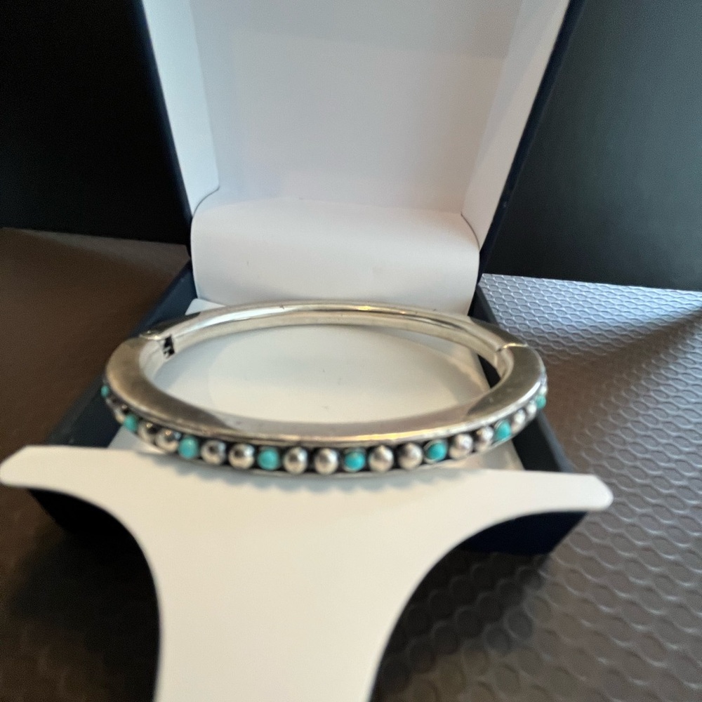 Brighton Indie Silver and Turquoise Beaded Bangle Bracelet